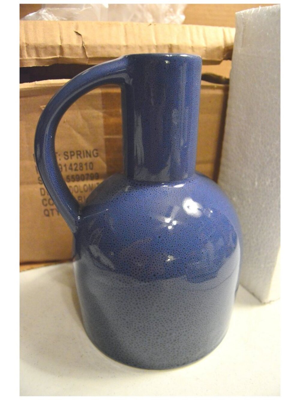 Blue Ceramic Jug w/ Handle Home Décor By The Spring Shop Hobby Lobby NOS